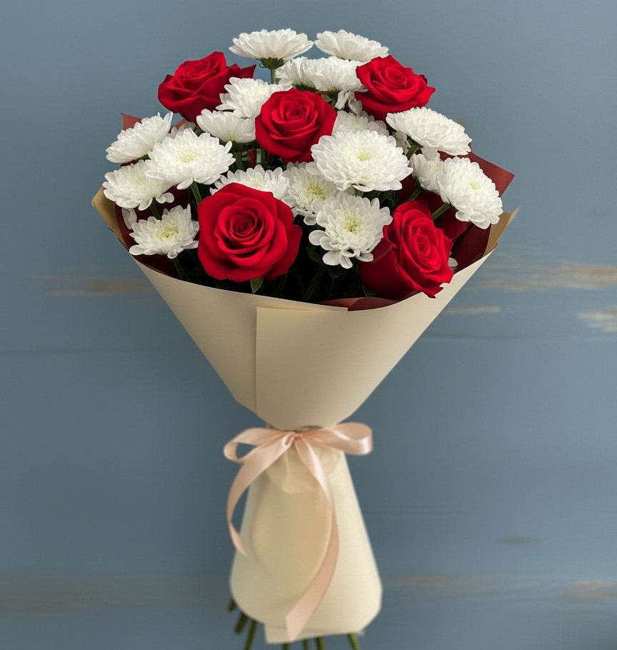 Букет цветов из: Розы и Хризантемы в Сиверском