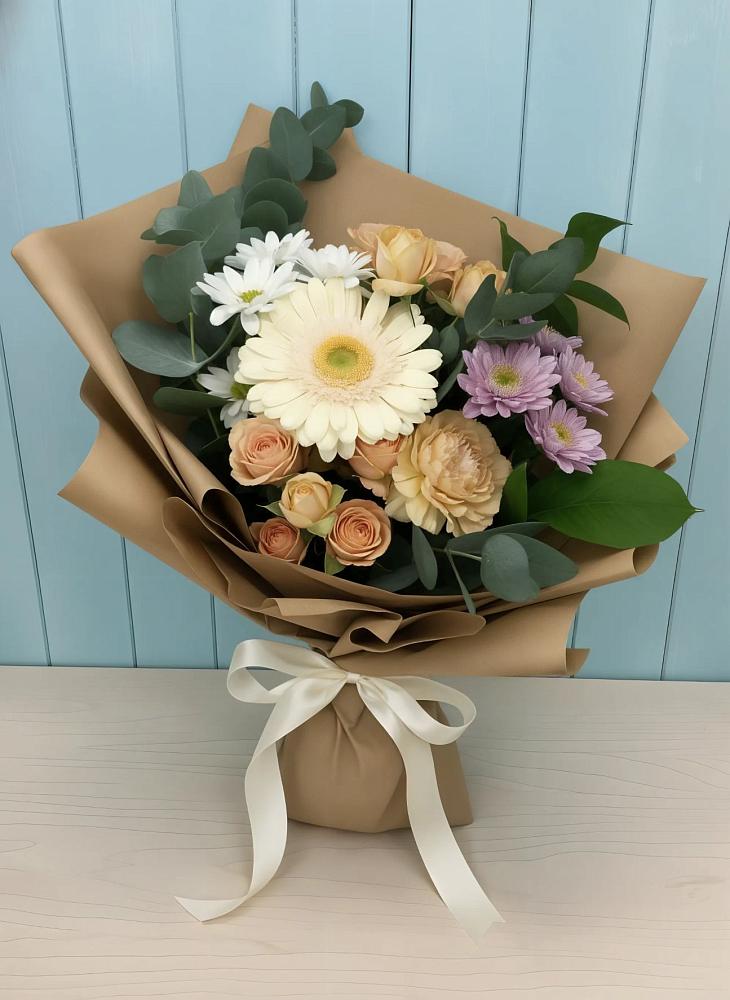 Букет цветов из: Герберы и Хризантемы в Сиверском