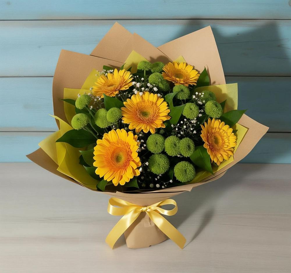 Букет цветов из: Герберы и Хризантемы в Сиверском