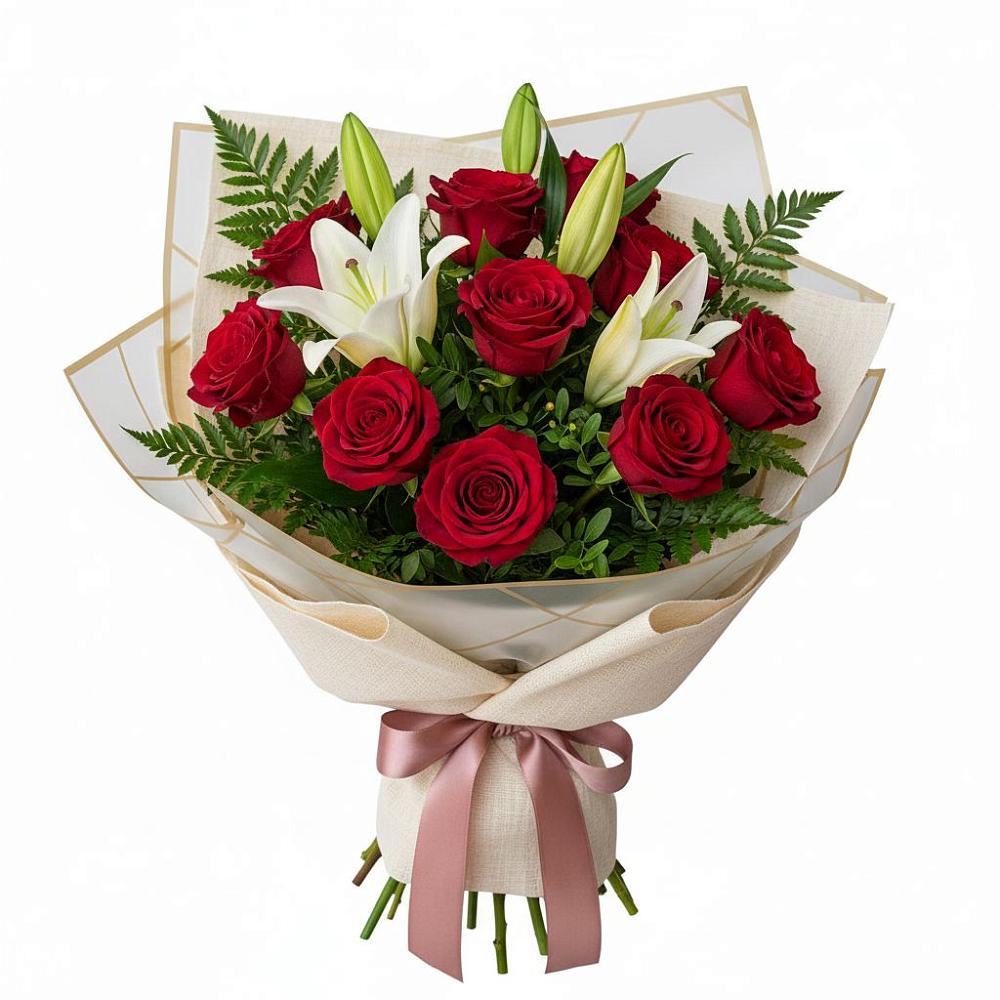 Букет цветов из: Лилии и Розы в Сиверском