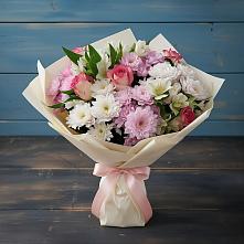 Букет цветов из:  Хризантемы, Альстромерии и Розы в Сиверском